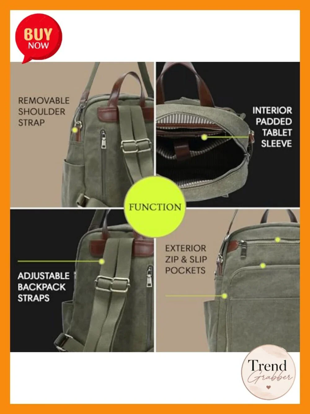 Convertible Canvas Backpack Purse for Women with Pockets Adjustable Straps